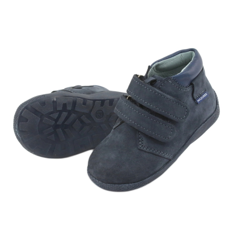 Băieți din piele Mazurek cu Velcro 341 Navy Blue albastru 5