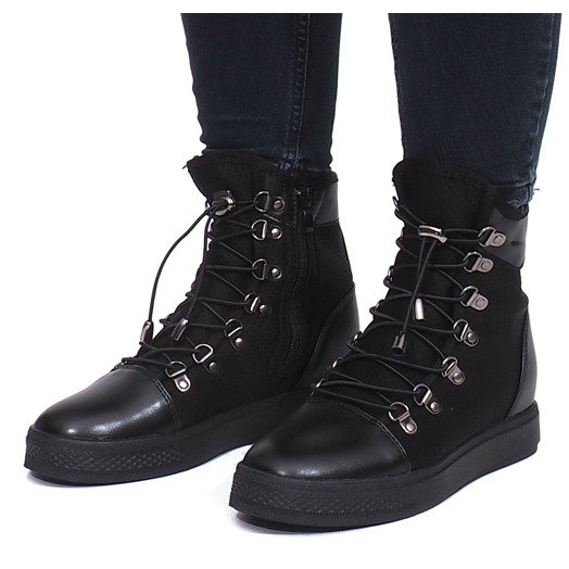 Adidași negri cu pene ajurate de la Mathilde negru 1