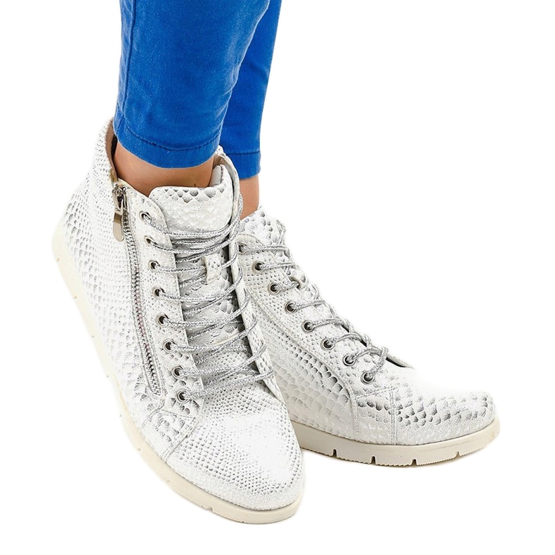 Cizme din dantelă argintii cu fermoar 1557-38A gri 1