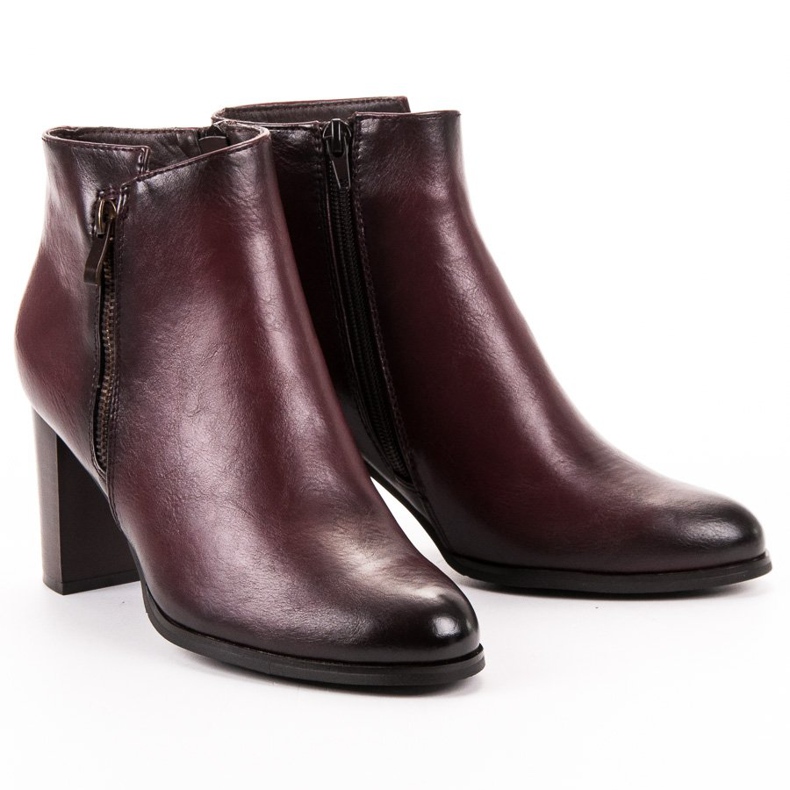 W. Potocki Botine cu toc înalt burgund roșu 1