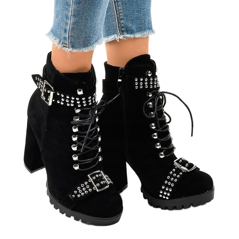 Ghete negre din piele de căprioară pe stâlpul LS5071 negru 2