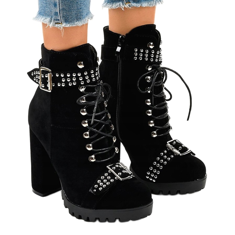 Ghete negre din piele de căprioară pe stâlpul LS5071 negru 1