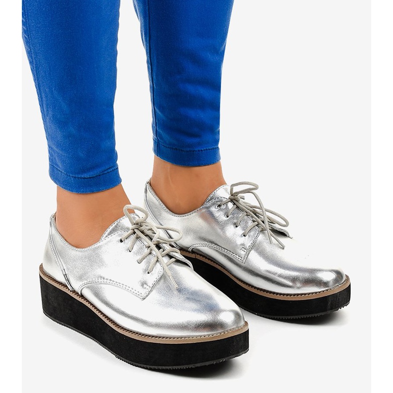 Pantofi eleganți argintii cu cordon 2017-1 gri 1