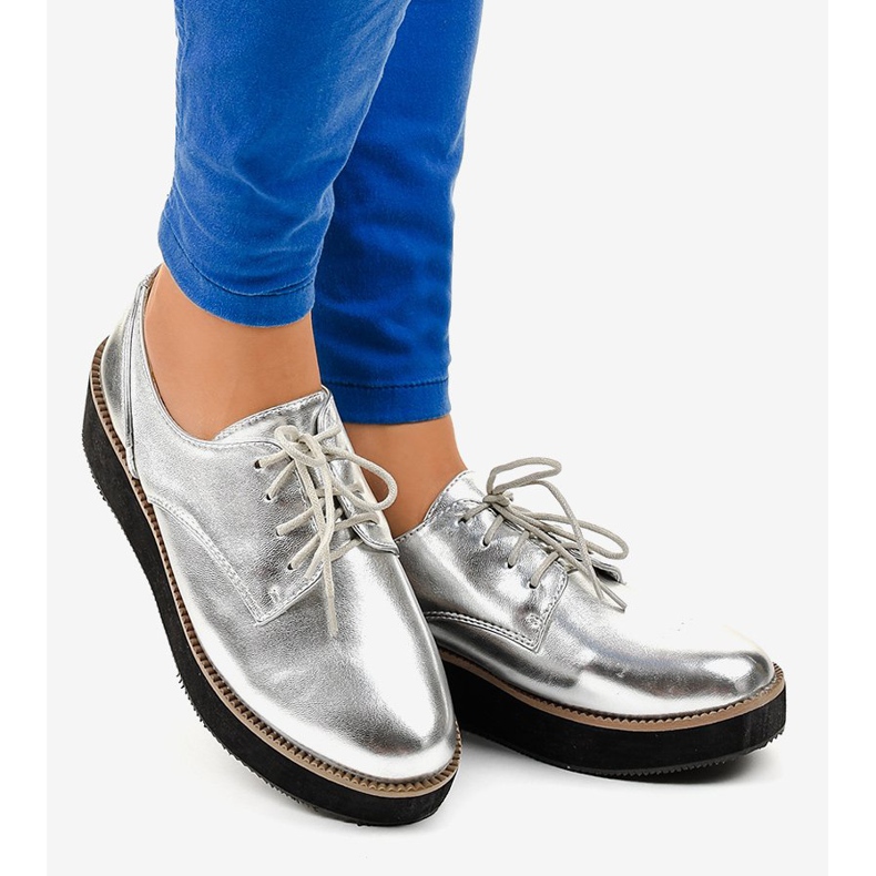 Pantofi eleganți argintii cu cordon 2017-1 gri 2
