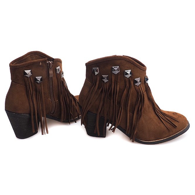 Cizme combinate Fringe Boho 99-105 Camel maro 1