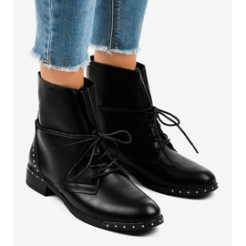 Cizme plate cu dantelă neagră A-251 negru 1