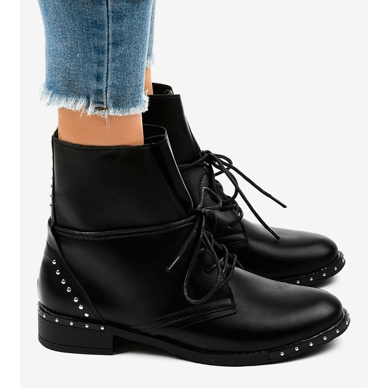 Cizme plate cu dantelă neagră A-251 negru 2