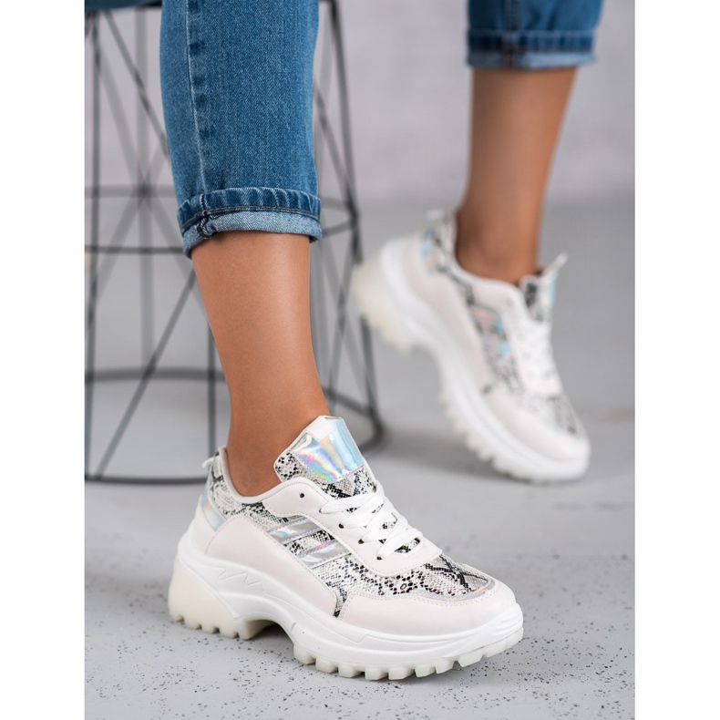 SHELOVET Adidași cu imprimeu șarpe alb 1