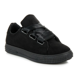 Pantofi de piele intoarsa legati cu o panglica negru 2