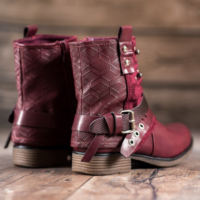 SHELOVET Cizme cu pietre de stras roșu 2