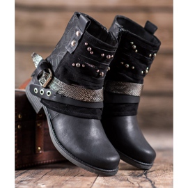 SHELOVET Cizme cu pietre de stras negru 1