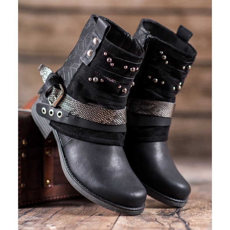 SHELOVET Cizme cu pietre de stras negru 1