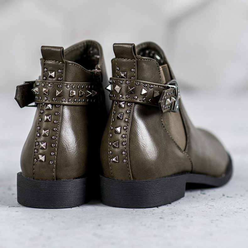 SHELOVET Cizme Chelsea verzi cu pietre de stras verde 1