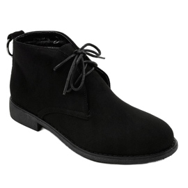 Botine negre din piele de căprioară cu toc plat HJ99-94 negru 1 Botine negre din piele de căprioară cu toc plat HJ99-94 negru 1