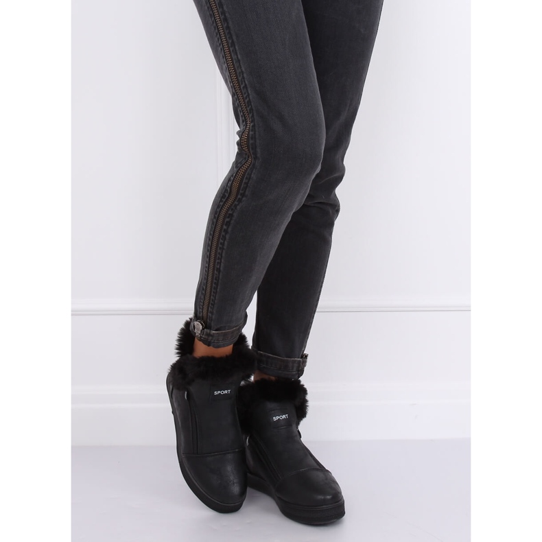 Adidași negri cu gleznă cu blană W19-29 Negru 2