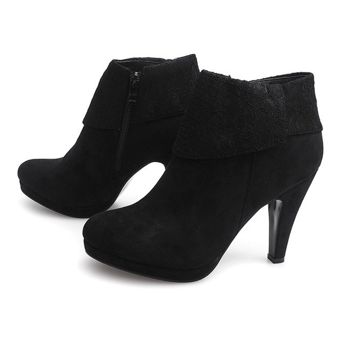 Cizme elegante pe dantelă cu toc înalt 6-67 Negru 1