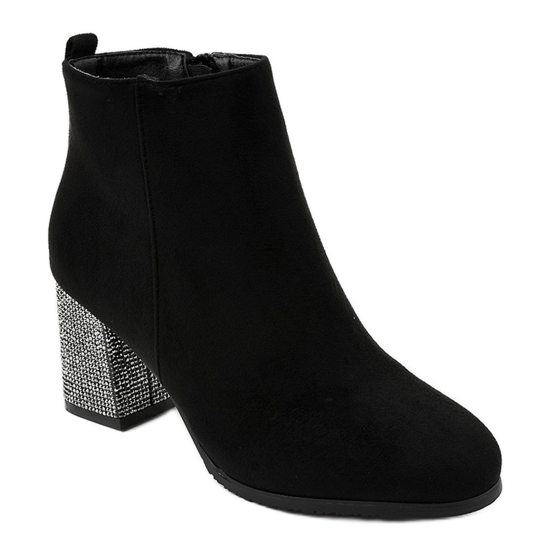 Botine negre din piele de căprioară pe stâlpul DS00055 negru 1