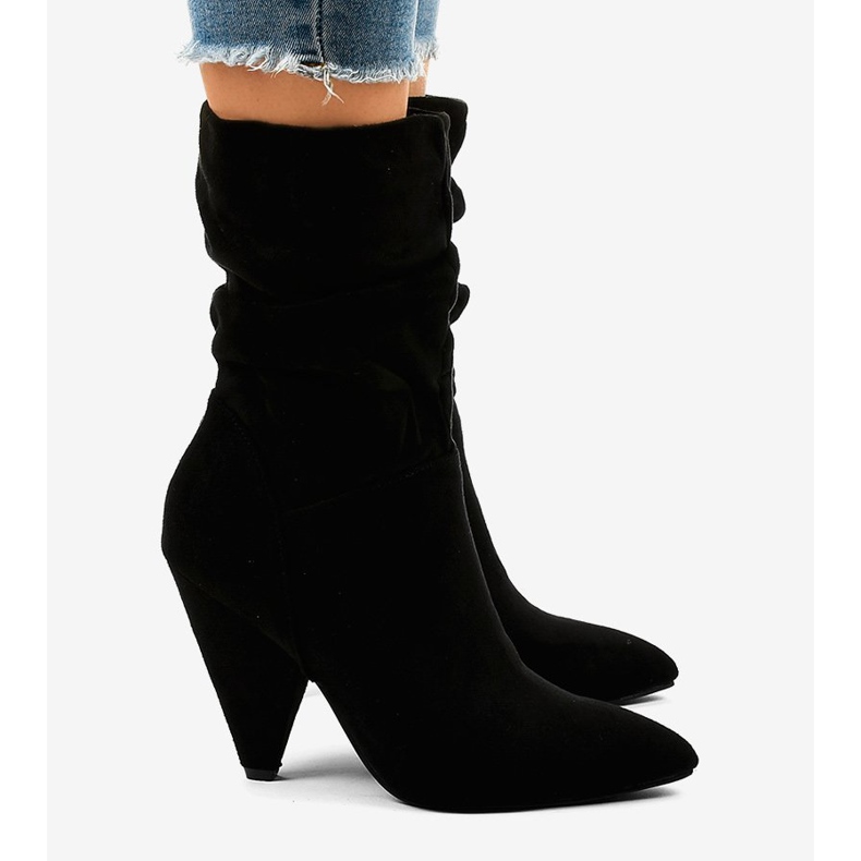 Botine negre din piele de căprioară pe stâlpul LS5062 negru 2