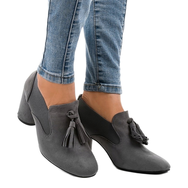 Pompe din piele de căprioară gri pe stâlpul LL-97P 1 Pompe din piele de căprioară gri pe stâlpul LL-97P 1