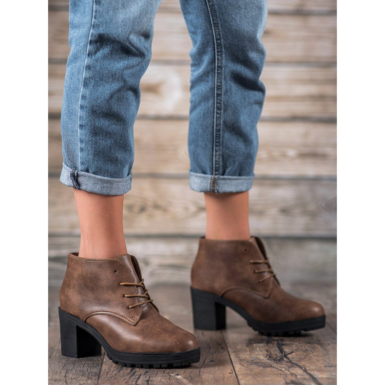 SHELOVET Cizme cu dantelă pe platformă maro multicolor 1