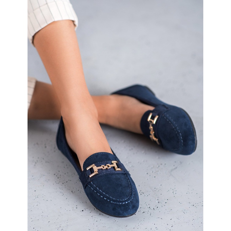 Abloom Domnii din piele de căprioară cu ornament albastru 2