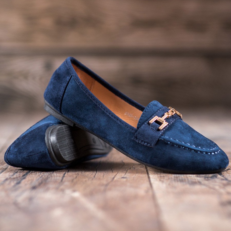 Abloom Domnii din piele de căprioară cu ornament albastru 1