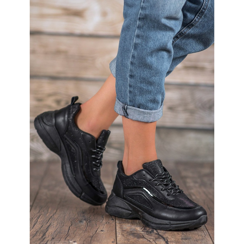 SHELOVET Încălțăminte sport strălucitoare negru 1