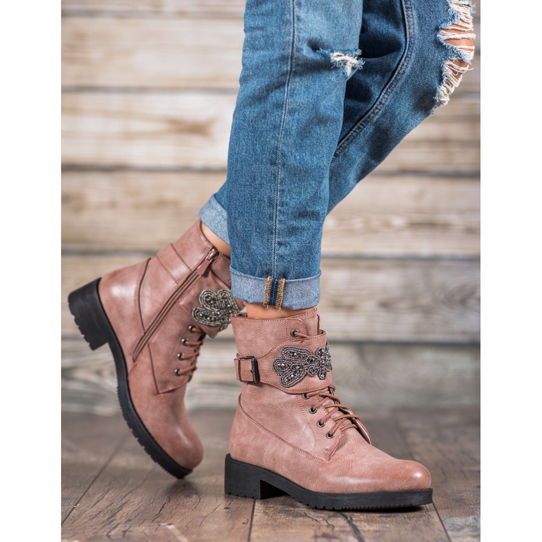 Super Me Cizme dantelate cu ornamente roz 2