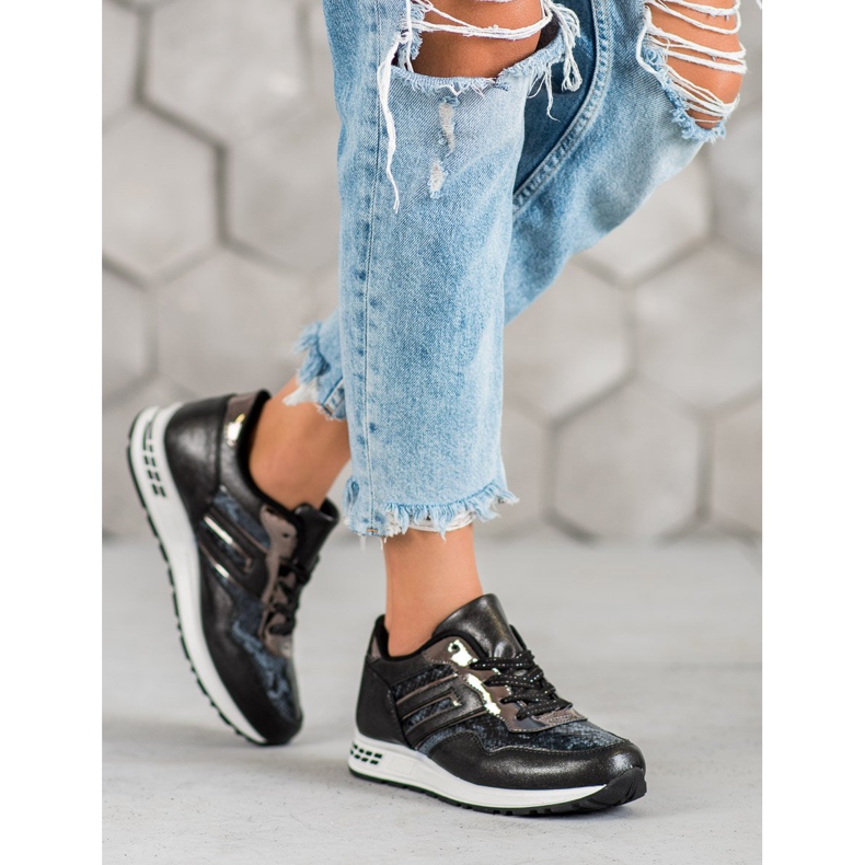 SHELOVET Adidași cu imprimeu șarpe negru 2