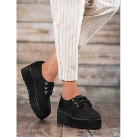 SHELOVET Pantofi din piele de căprioară pe platformă negru 1