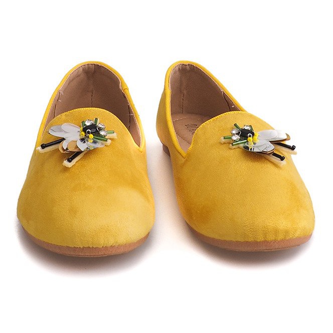 Balerini din piele de căprioară cu o linie de păr 9988 Galben 1