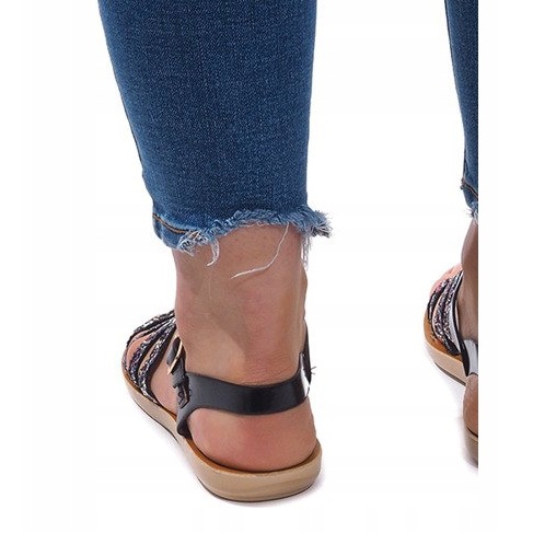 Sandale 3-8 negre cu brocart negru 2