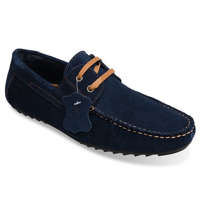 Mocasini din piele cu șireturi SH57 Blue Navy albastru marin 1