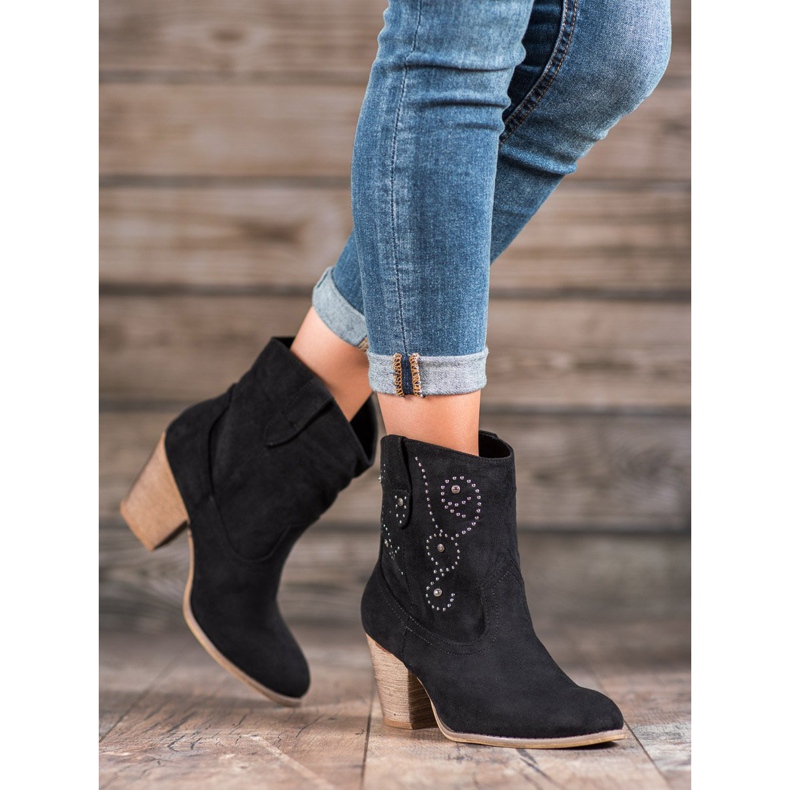 Small Swan Cizme de cowboy cu toc înalt negru 2