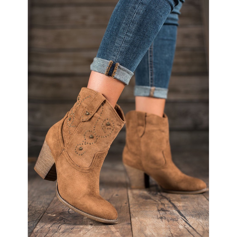 Small Swan Cizme de cowboy cu toc înalt maro 2