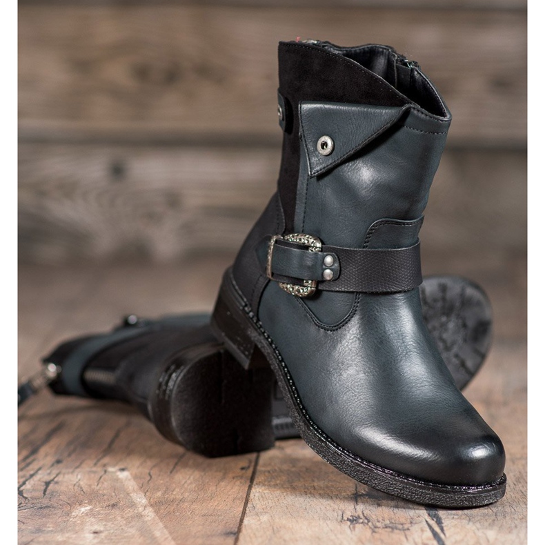 Super Me Cizme cu cataramă decorativă negru multicolor verde 1