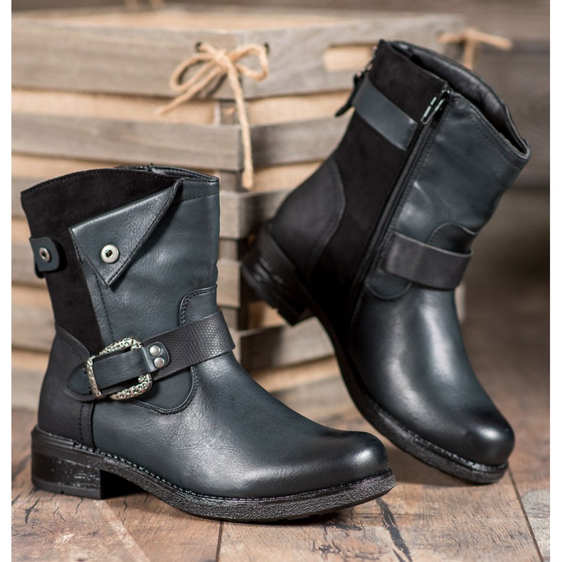 Super Me Cizme cu cataramă decorativă negru multicolor verde 2