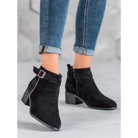 SHELOVET Cizme din piele de căprioară cu toc înalt negru 1