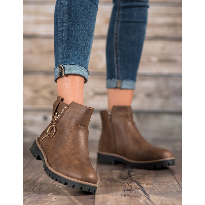 Jumex Cizme cu fermoar decorativ maro 2