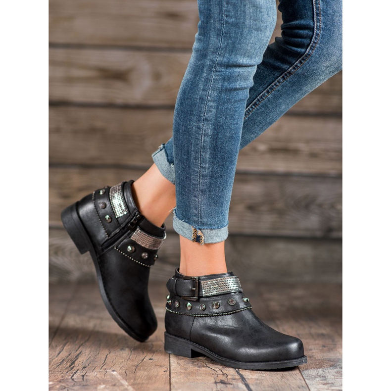 Forever Folie Cizme cu pietre de stras negru 1 Forever Folie Cizme cu pietre de stras negru 1