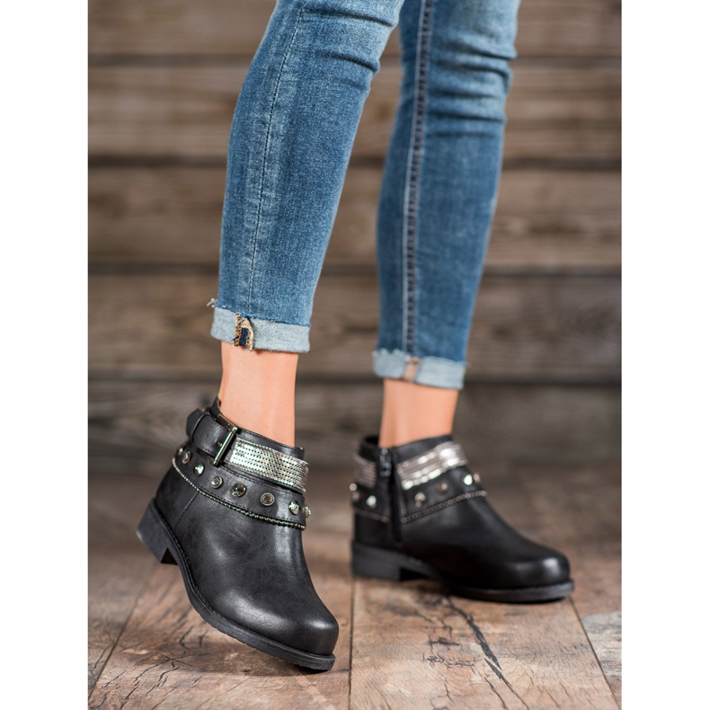 Forever Folie Cizme cu pietre de stras negru 2 Forever Folie Cizme cu pietre de stras negru 2