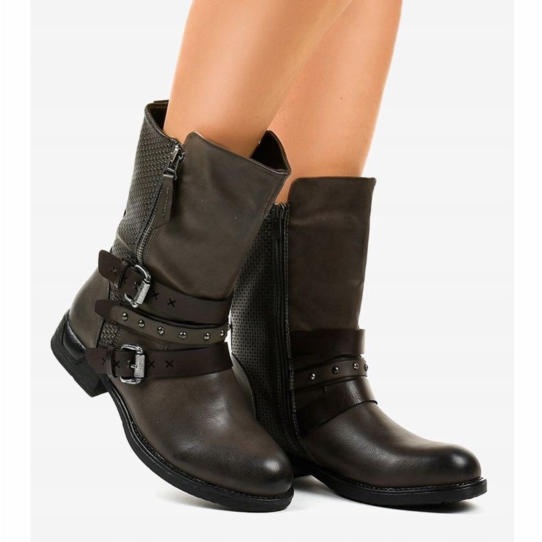 Cizme de damă gri izolate plate F1803 2