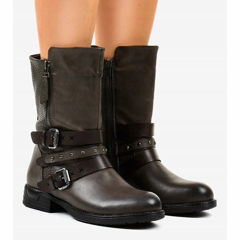 Cizme de damă gri izolate plate F1803 1