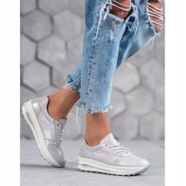 Pantofi din piele cu sclipici VINCEZA gri 2