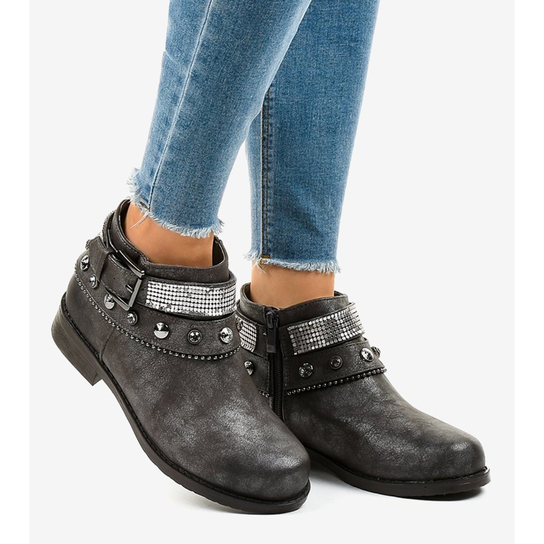 Ghete gri decorate cu fermoar LL178 2 Ghete gri decorate cu fermoar LL178 2