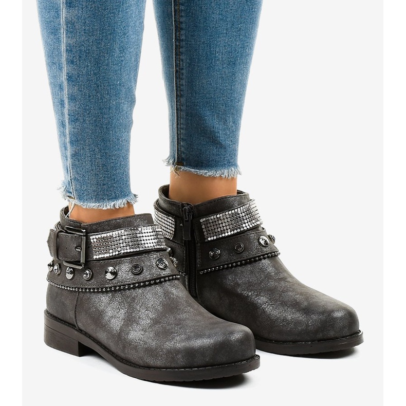 Ghete gri decorate cu fermoar LL178 1 Ghete gri decorate cu fermoar LL178 1