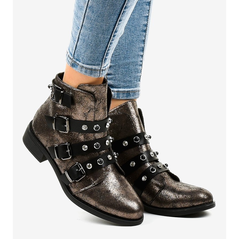 Cizme de damă kaki cu catarame plate HQ2366 multicolor verde 2