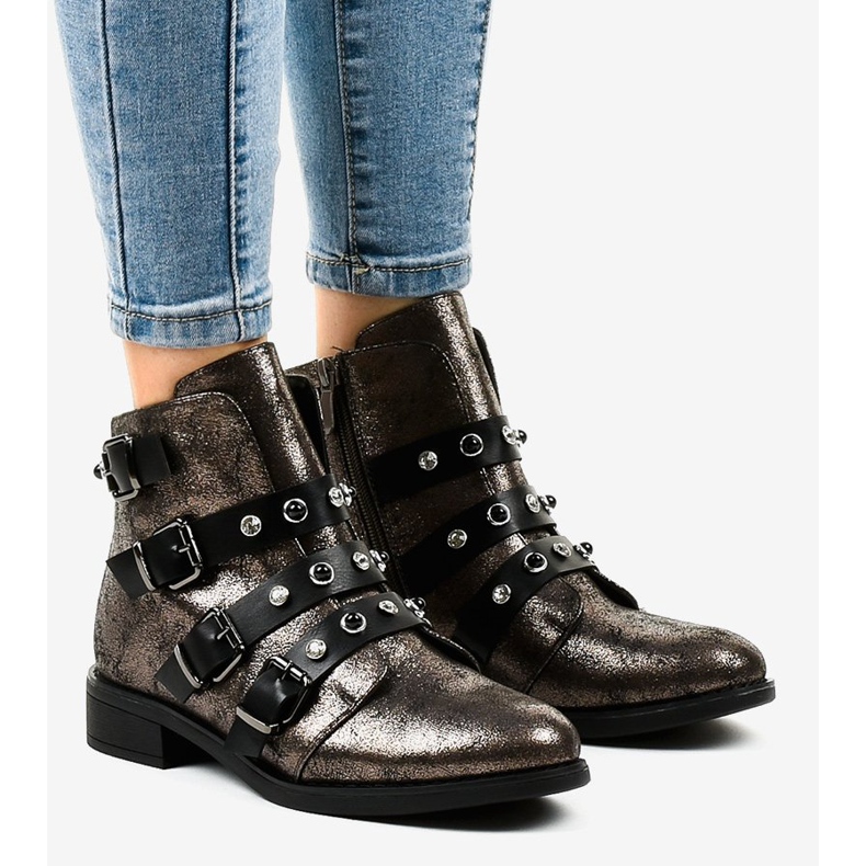 Cizme de damă kaki cu catarame plate HQ2366 multicolor verde 1