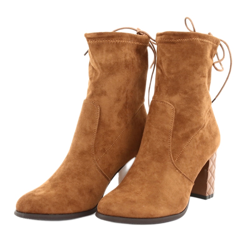 M.Daszyński Cizme de piele de piele de căprioară Daszyński pe un călcâi decorativ 154 maro 3