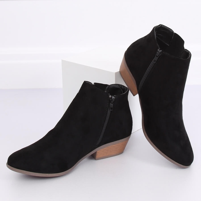 Pantofi negri cu toc mic W06-17 Piele de căprioară neagră negru 1